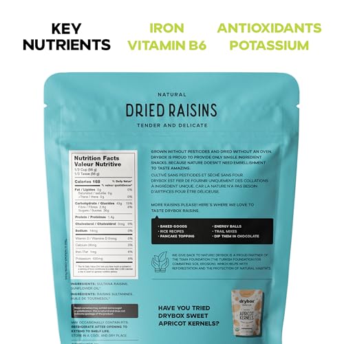 Drybox Sultana Raisins No Sugar Added Non-Gmo Gluten Free Kosher Vegan Paleo Snack All Natural Mediterranean Dried Fruit Snack And Baking Resealable Pack thumb #3
