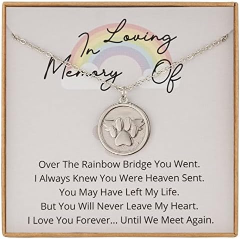 Rainbow Bridge Pet Memorial Gifts Loss of Pet Sympathy Gift Dog&Cat Pet Memorial Gifts Wing Palm Round Necklace for Loss of Pet Gift