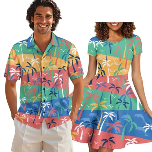 Image of AFPANQZ Couple Matching Outfit Casual Men's Button Down Shirt or Short Sleeve Summer Sundresses Dresses for Women 2026