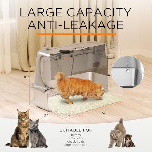 Citylife Caixa de areia para gatos de aço inoxidável com tampa, caixa de areia extra grande fechada