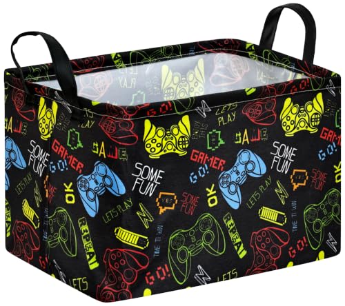 Image of Baby Storage Basket Nursery Box Laundry Hamper Organization Bins for Toys and Clothes with Handles (Handle Game)