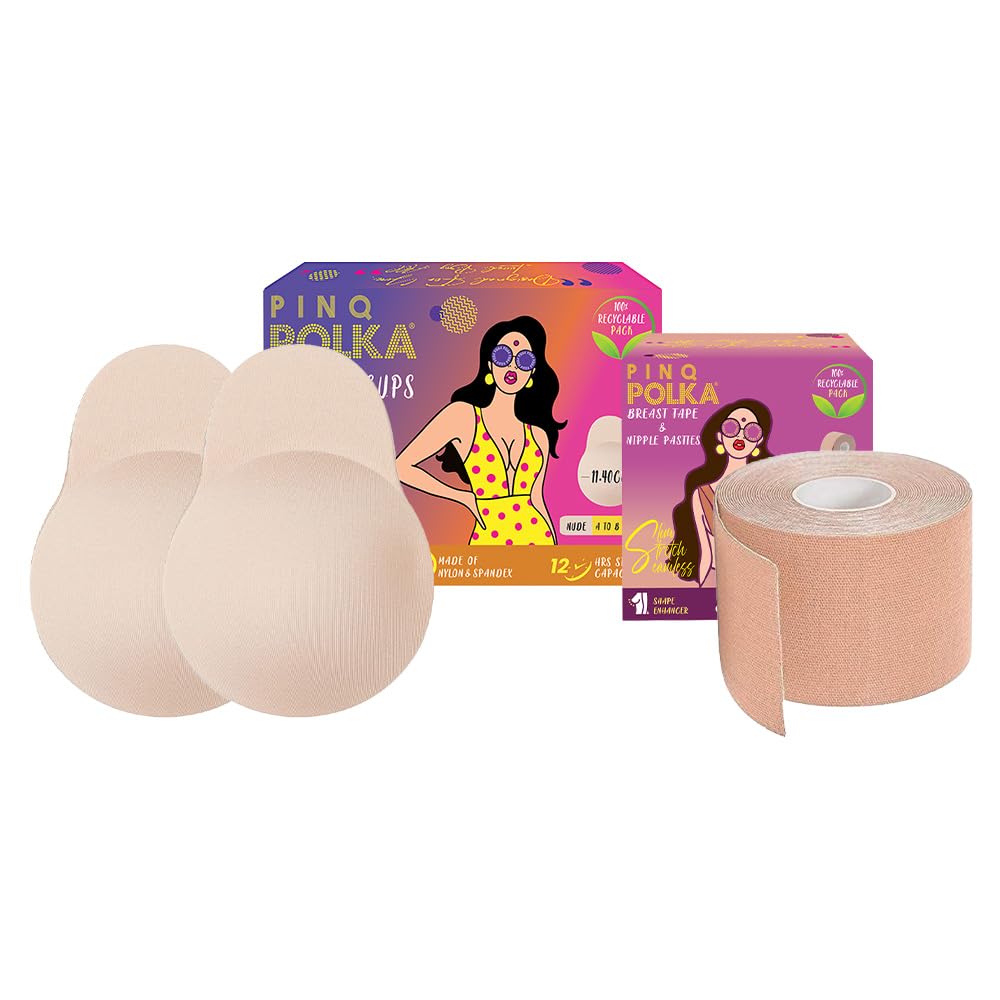 Premium Nylon and Spandex Boob Lift Cups With Cotton Soft Boob Tape for Lifting Up and Supporting Breast for A-B Cup Sizes - Combo of 2