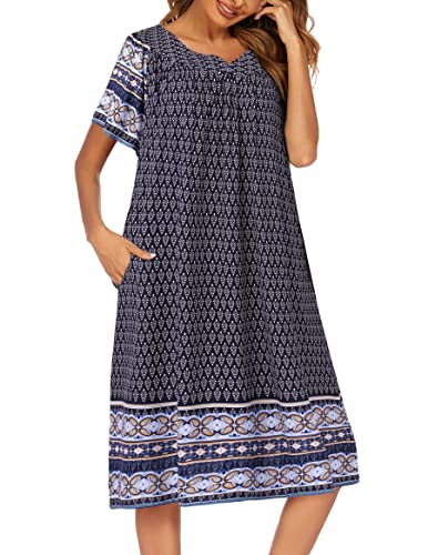 Image of Ekouaer Womens Nightgown Short Sleeve House Dress with Pockets-Floral Print Mumu Dress