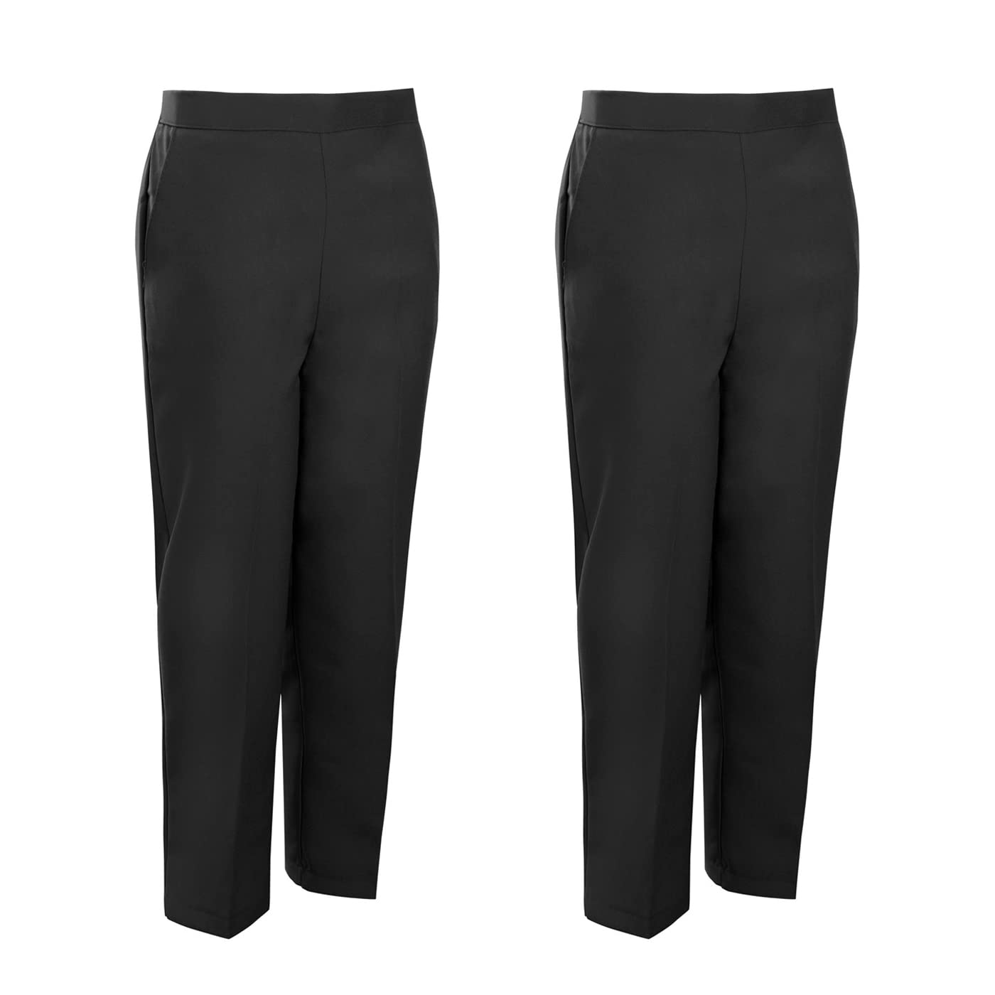 Sufiah Women's 2X Black Pack Of 2 Half Elasticated Trouser Stretch Waist Casual Office Work Formal Pull On Trousers Pockets Uk Sizes (24, )