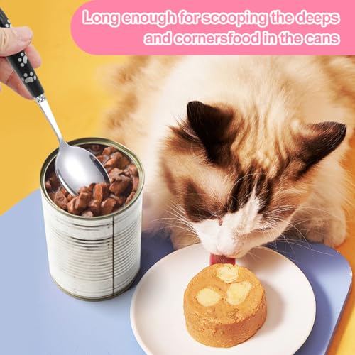 AffeGifts Katzen Löffel Lang 19.5cm, Hundefutter Gabel und Futterlöffel Edelstahl Nassfutter für Hunde und Katzen
