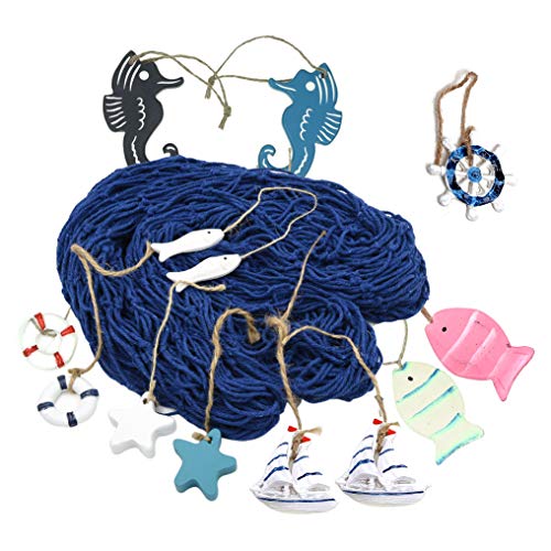 HOGAR AMO Nautical Dekorative Net Mit 12 Zubehör Blau 150x200cm Mediterranen Stil Fisch Netz Dekoration für Hintergrund Wand Bar Home Restaurant Hochzeit oder Als Geschenk