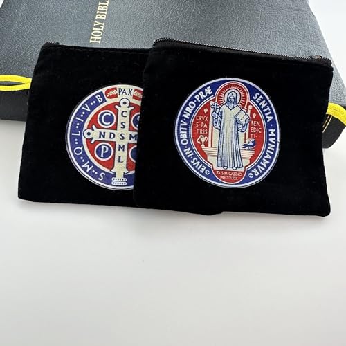 Catholic Flannel Black Rosary Pouch Saint Benedict Bag Coin Purse Catholic Keepsake3