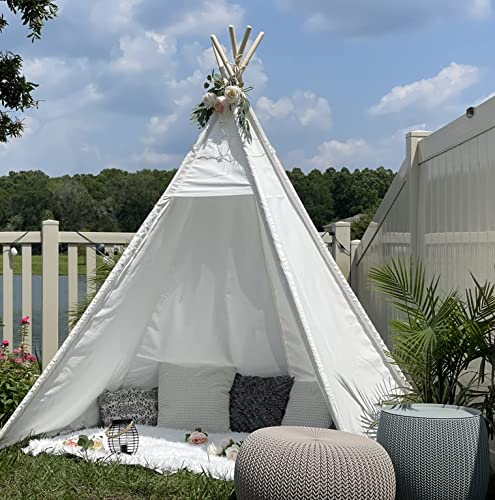 Betterhood 7' Large Teepee Tent for Adults, Play Tent with Carry Bag, 5 Sides Canvas Kids Teepee Tent Indoor & Outdoor Tents for Party, Wedding, Photo Prop, White Betterhood 7' Large Teepee Tent for Adults, Play Tent with Carry Bag, 5 Sides Canvas Kids Teepee Tent Indoor & Outdoor Tents for Party, Wedding, Photo Prop, White