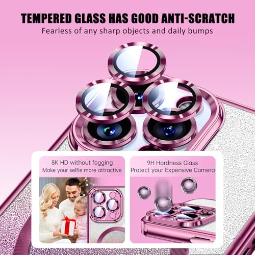 Image of Misscase for iPhone 15 Pro Magnetic Glitter Case Compatible with MagSafe,Camera Lens Protector Full Protection Elegant Anti-Scratch Dust-Proof Net Case Cover for iPhone 15 Pro Pink