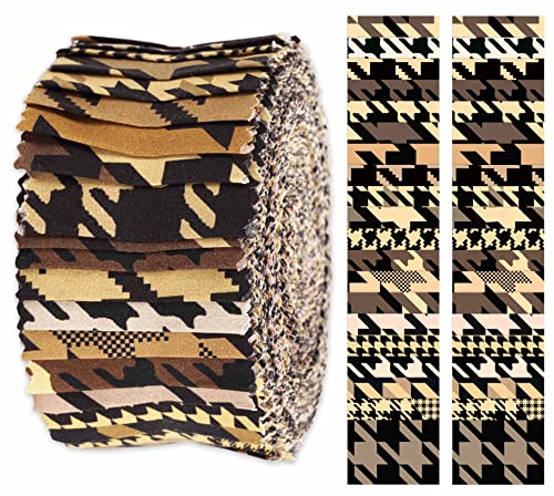 Soimoi 40Pcs Houndstooth Print Cotton Precut Fabrics for Quilting Craft Strips 2.5x42inches Jelly Roll - Brown