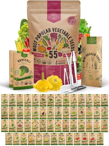 55 Vegetable Seeds Variety Pack - 35,600+ Non-GMO Heirloom Seeds