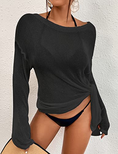 Image of Bsubseach Crochet Cover Ups for Women Bathing Suit Cover Up Dress Mesh Beach Top