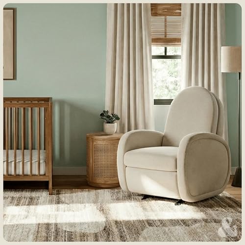 Image of Austin Power Glider Recliner | Contemporary Nursery Glider Chair with Adjustable Headrest & Glide | Live Smart Stain-Resistant Fabric | Modern Recliner Chair for Nursery & Living Spaces, Ivory
