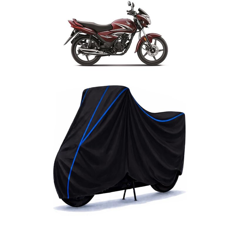 Image of CB Shine BS4 Bike Cover Water Resistant Universal Motorcycle Rain | Heavy Duty UV Protection, Dust, Scratch Indoor Outdoor All Weather with Black Blue Piping Elastic