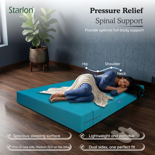 Image of Starlon 1 Seater Sofa Cum Bed Foldable 3-in-1 Sofa Bed with 1 Year Warranty, Washable Jute Fabric Cover | Aqua Teal 3x6 Ft