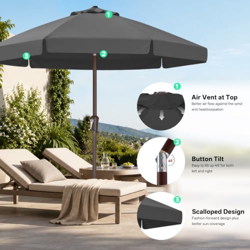 Image of ABCCANOPY 7.5ft Scalloped Patio Umbrella, Outdoor Table Umbrella with Tilt and Crank, Fiberglass Ribs Deck Umbrella for Patio, Pool, Garden, Picnic (Dark Gray)