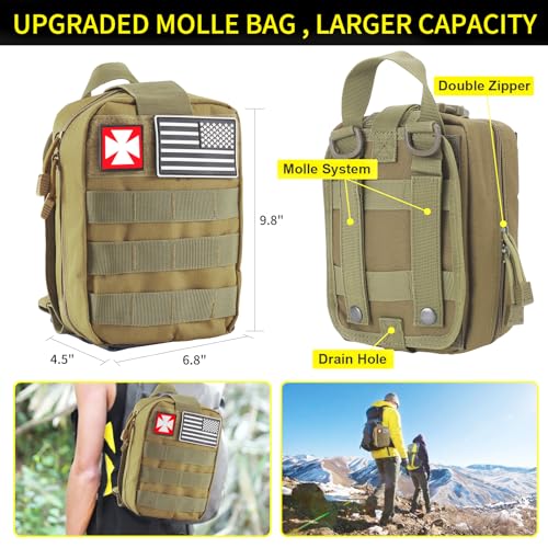 Survival Kit, 160 Pcs Emergency Supplies Camping Accessories with Upgraded Molle Bag, Gifts for Men Outdoor Adventure Camping Hiking Hunting (Green) - Image 3
