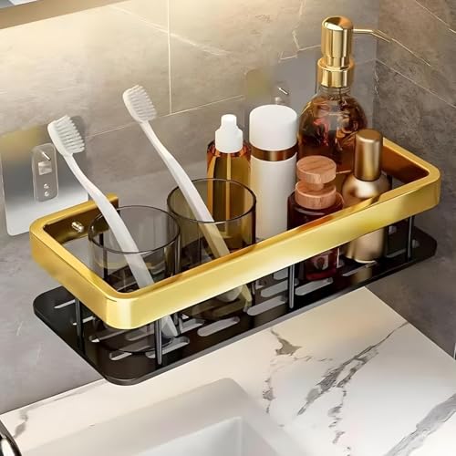 Image of Self-Adhesive Multipurpose Wall Mounted Bathroom Shelf and Rack for Bathroom and Kitchen,Space Saving Bathroom Organizer Shelf, Punch Free Wall Shelves, Wall Stand Black - (1)