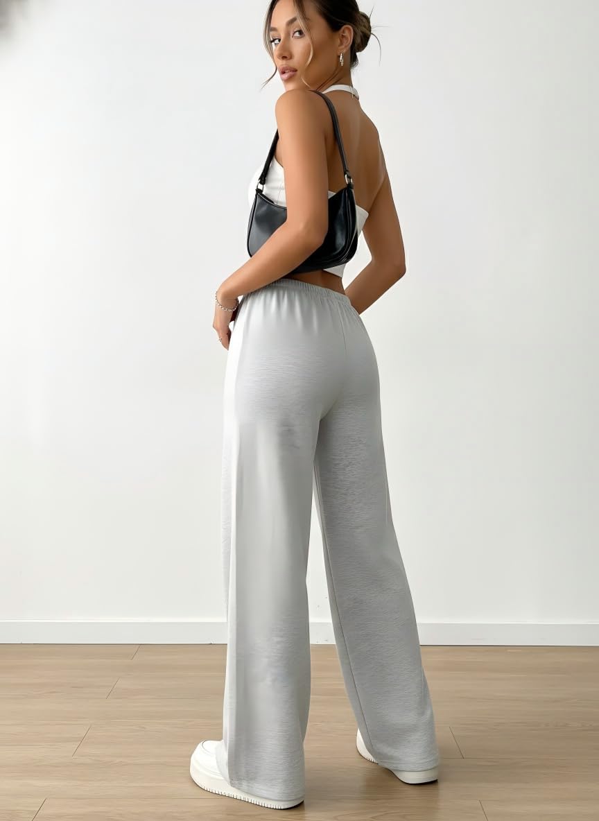 QJQ Women's Wide Leg Sweatpants Drawstring Waist Straight Long Pants Casual Loose Baggy Workout Sweatpants - Image 3