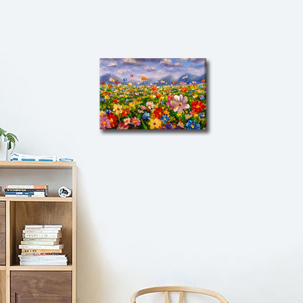 TISHIRON Flowers Painting Wall Art Canvas Prints,Flower Field Landscape Oil Paintings Impressionism Artwork Wall Artwork Framed for Bathroom Living Room Bedroom Home Office Decor 12X18 in - Image 2
