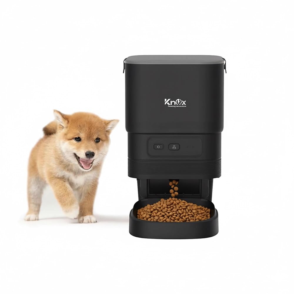 Knox 4L Automatic Pet Feeder for Cats & Dogs with WiFi Smart Control, Programmable Timer, Portion Control, Built-in Desiccant Box, Dual Power Supply Dry Food Dispenser with App Connectivity (Black)