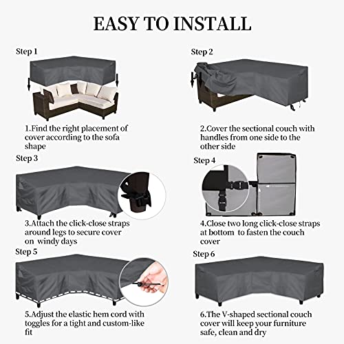 Image of Easy-Going Patio V-Shaped Sectional Sofa Cover, Waterproof Outdoor Sectional Cover,Heavy Duty Garden Furniture Cover with Air Vent 100 inch L (on Each Side) x 33.5 inch D x 31 inch H, Dark Gray