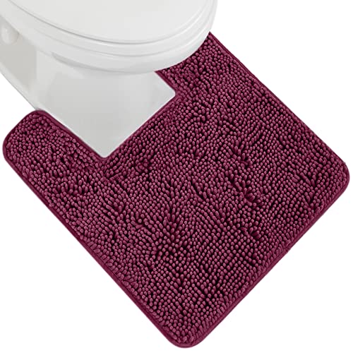 Image of Gorilla Grip Original Shaggy Chenille Square U-Shape Contoured Mat for Base of Toilet, 22.5x19.5 Size, Machine Wash and Dry, Soft Plush Absorbent Contour Carpet Mats for Bathroom Toilets, Eggplant