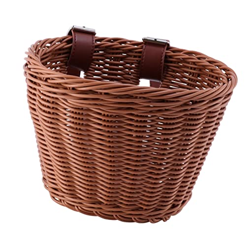 1pc Girls Environmentally Accessories Cute Adjustable Handlebar Food Adult Rattan with Bike Leather Fruit Childrens Handwoven Tan Adults Round Family Scooter Straps Cargo