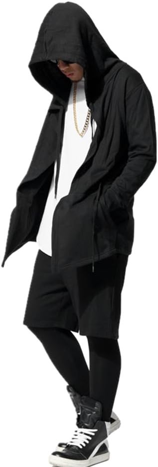 OLRIK Mens Hip Hop Sweatshirt Hoodies Cardigan Black Cloak Outerwear