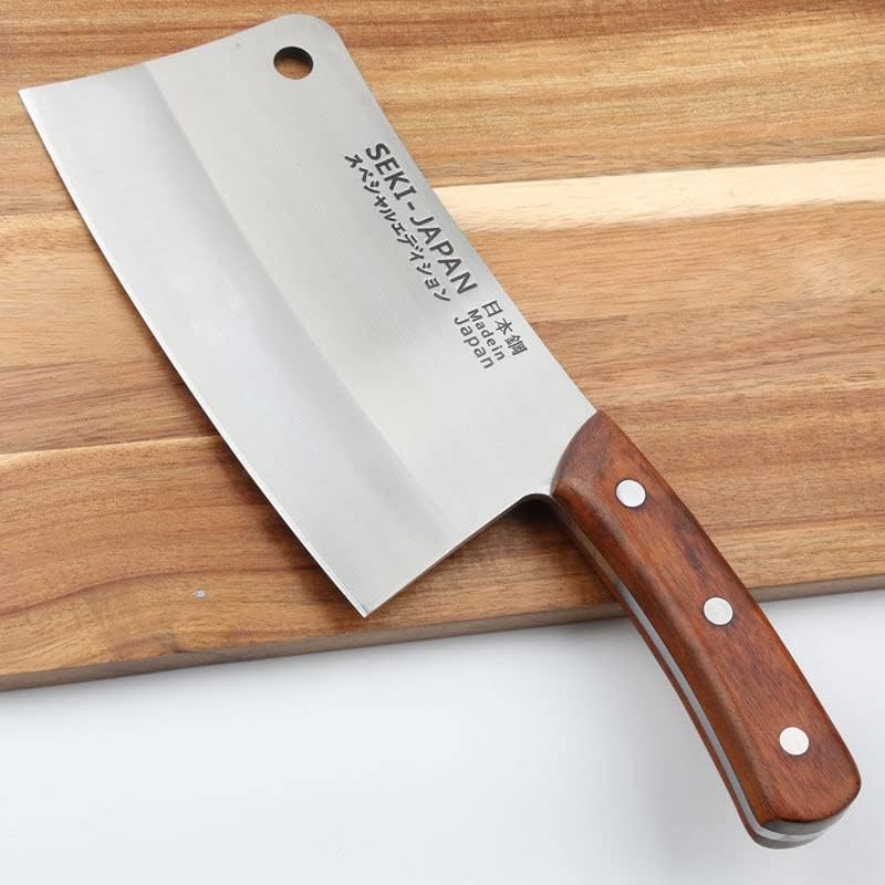 Cuchillo de carnicero, cuchillo de carne, acero inoxidable de 0.197 pulgadas de grosor, potente cuchilla de hueso con mango de madera maciza,