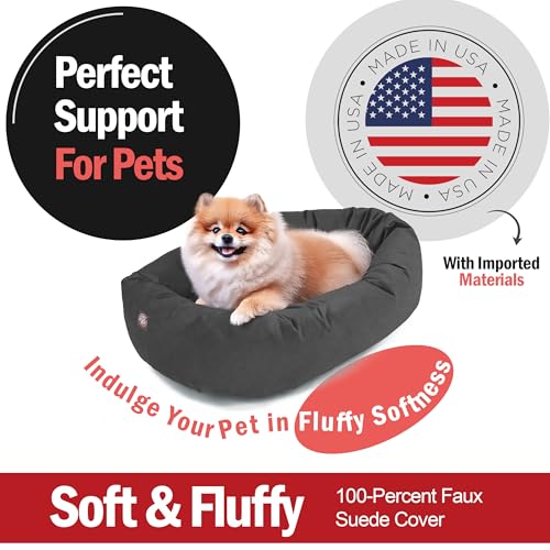 Image of Majestic Pet Suede Shredded Memory Foam Mix Calming Dog Bed Washable - Cozy Soft Round Dog Bed with Spine for Head Support - Fluffy Donut Dog Bed, 24 Inch, Gray
