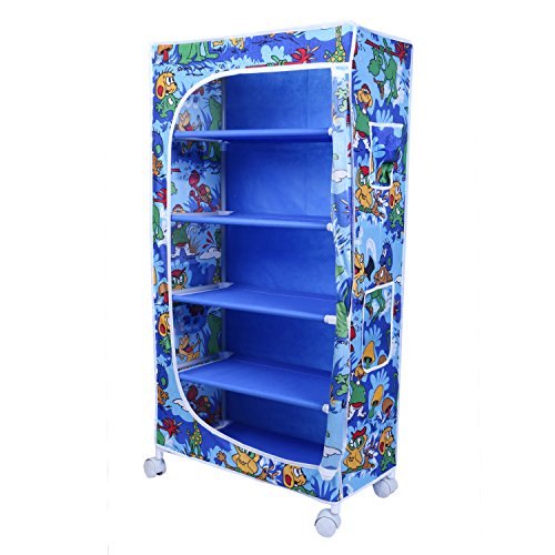 Image of Little One'S | 5 Shelves Baby Foldable Wardrobe | Jungle Blue (Made In India) - Fabric