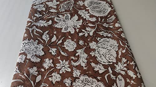 Image of Floral Printed Cotton Fabric Cloth Hand Block Print Fabric Women Material Running Jaipuri Hand Block Printed Women Dress Material Kurtis Natural 44 inch Inches Width 2.5 Meter (Pattern 4)