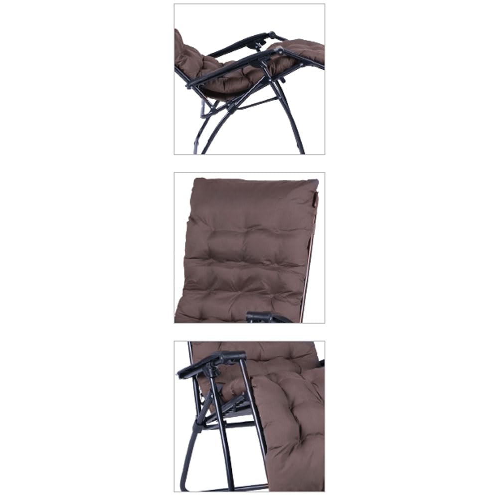 Shally Dogan Silla de gravedad cero de jardín, tumbona para exteriores, plegable, ahorra espacio, estructura tubular de metal, reclinable, asiento de textileno para playa, color marrón