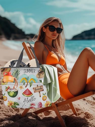 Beach Bags Women Mesh Tote Bag Summer Coconut Tree Straw Hat Toy Grocery Pool Bag with Pockets for Travel/Picnic/Shower4