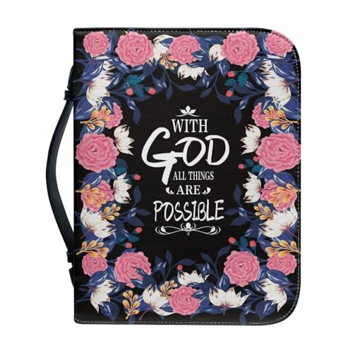 Borsa della copertura Bibbia per donne ragazze borsa con manico portatile per forniture di studio biblico Fiore brillante. M-9.2x6.3x1.6 pelle sintetica