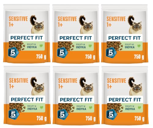 PERFECT FIT Adult Trockenfutter für erwachsene, sensitive Katzen ab 1 Jahr - Truthahn, 750g (6 Beutel)