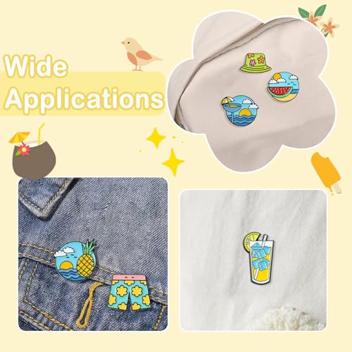 Image of Airssory 12 pcs 12 Styles Beach Theme Alloy Enamel Brooches Travel Watermelon Ice Cream Pineapple Drink Sunglasses Lapel Pins for DIY Clothes Backpack Hats Jackets Craft