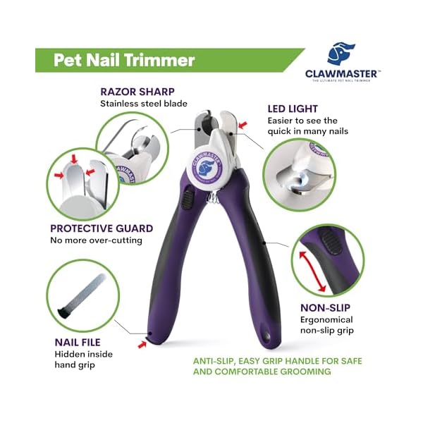 ClawMaster LED Pet Nail Clippers â Illuminated Dog & Cat Claw Trimmer with 3.5mm Stainless Steel Blade, Safety Guard & Built-in Light for Safe, Easy Grooming