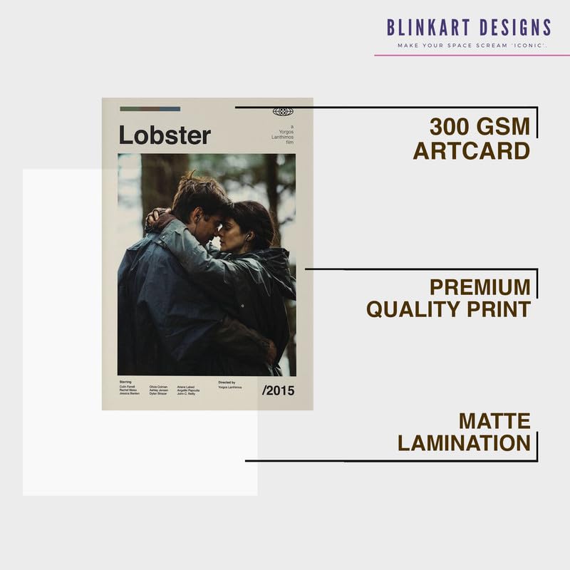 Image of BLINKART Lobster (2015) Movie Poster Frame 8x12 Inch | Premium 300 GSM Paper Wall Print | Mid Century Vintage Film Artwork for Home, Bedroom, Living Room, Office | Framed Photo Decor