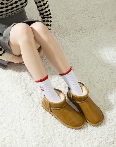 Image of Yawlsow Cute Pilates Grip Socks for Women Ruffle Frilly Yoga Socks Non Slip Cotton Crew Grippy Sock for Barre Workout