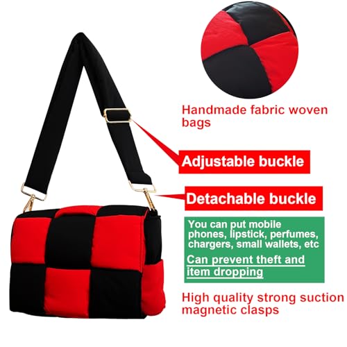 Image of Shoulder Bag Lightweight Puffer Tote Crossbody Bag Handwoven for Women | waterproof nylon, durable, soft padded texture, versatile for travel, work, weekend, everyday, adjustable strap