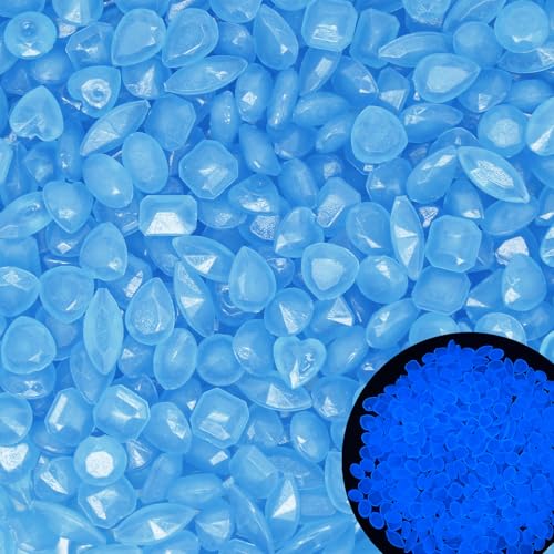 300pc Glow Stones Glow in The Dark Rocks Outdoor Decorative Stones Gemstone Shaped Luminous Pebbles Outdoor Decorations for Walkways Garden Sidewalks Landscape,Blue(0.4-0.6")