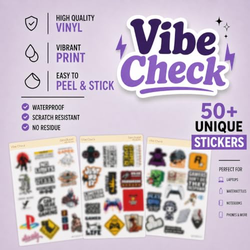 Image of Gaming Stickers Pack - 3 Premium Vinyl Sticker Sheets for Laptop, Water Bottle, Phone, Helmet, Bike & Journal | Waterproof, Scratch Resistant, No Residue