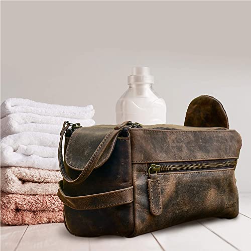 KOMALC-Premium-Buffalo-Leather-Unisex-Toiletry-Bag-Travel-Dopp-Kit