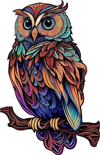 GuDoQi Wooden Puzzles for Adults, Owl Puzzle - Unique Shape Animal Wood Puzzle, Fun Challenging Wooden Jigsaw Puzzles Gifts, Perfect Family Game (8.3 x 11.7 inch, 144 Pieces)