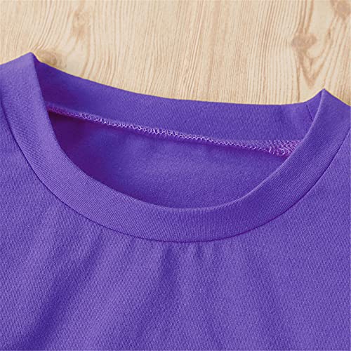 Image of Betusline Little Girls Cute Outfits, 2 Pieces Pullover Crop Tops + Black Pants Cropped Playwear Clothing Sets, Purple Black, 6-7 Years