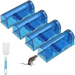 Humane Mouse Traps, Catch & Release, Reusable Rat Traps, Easy to Set and Safe for Family and Pets, No Kill for Small Rodent/Voles/Hamsters/Moles, Catcher That Works for Indoor/Outdoor, 4 Pack, Blue