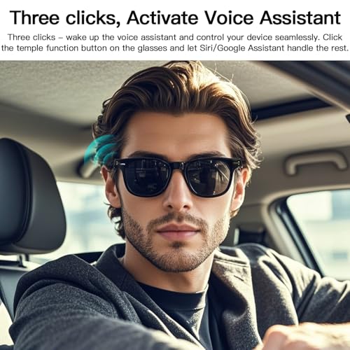 Image of Smart Sunglasses for Men Women, UV400 Polarised Interchangeable Lenses Sunglasses, Bluetooth Glasses with Speakers, IP68 Waterproof, Noise Cancelling,85 Mah Battery for Sports Outdoor Activities-Black