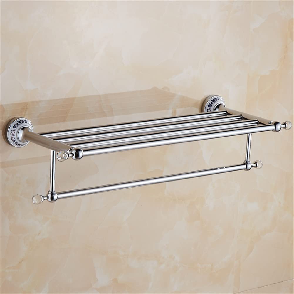 GLETSF Exquisite European Style Towel Rack Crystal Silver Bath Towel Rail Storage Rack Antique Bathroom Hardware Pendant Towel Bar Double Pole Color